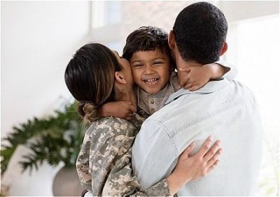 Military family hugging
